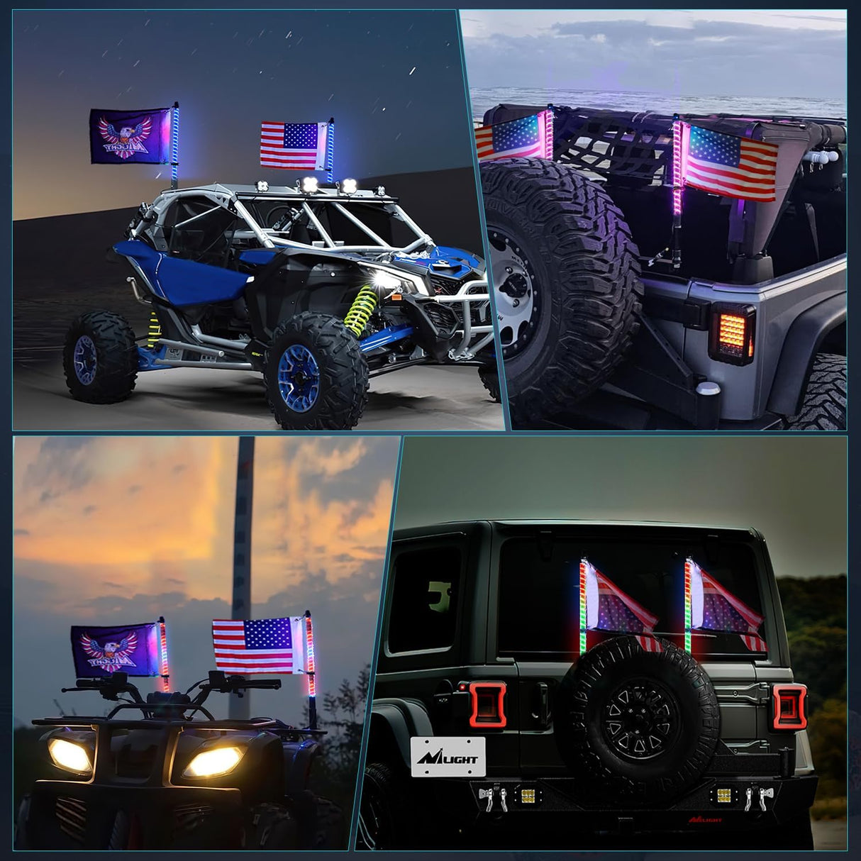 COB RGB LED Whip Light 2PCS 2FT Spiral Antenna Whips | Bluetooth APP and Remote Control with DIY Chasing Patterns Music Sync and Spring Base for ATV UTV RZR Can Am and Truck