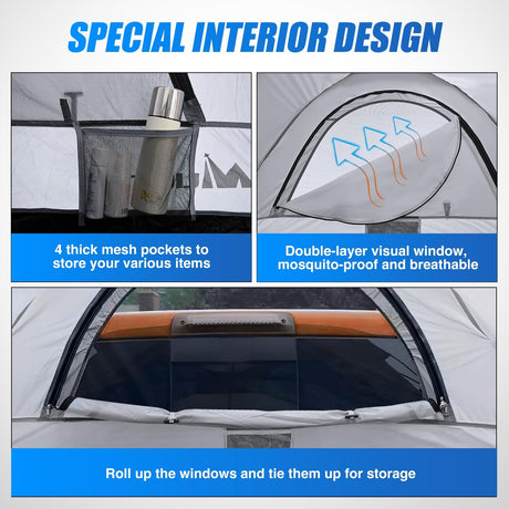 Truck Bed Tent 8-8.5 FT Pickup Truck Tents with Rainfly Waterproof PU2000mm Double Layer for 2-Person Portable Full Size Long Tailgate Bed Tent for Truck Camping Outdoor Travel, Orange Grey