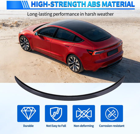 Spoiler Fit for Tesla Model 3 Highland 2024 Spoilers for Cars Rear Spoiler Wing Sporty Rear Trunk Lip Exterior Accessories No-Drill Installation ABS Carbon Fiber Pattern, Glossy Black