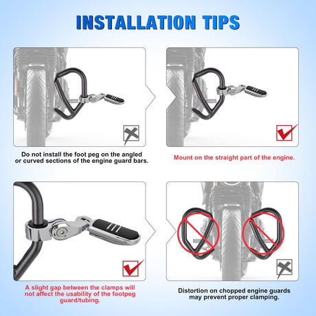 1.25 Inch Motorcycle Highway Pegs For Harley Davidson Touring Road King Street Glide Sportster Adjustable 360° Angled Foot Pegs P-Clamp Universal For 1-1/4 Inch Engine Guard Crash Bar Highway Footpegs