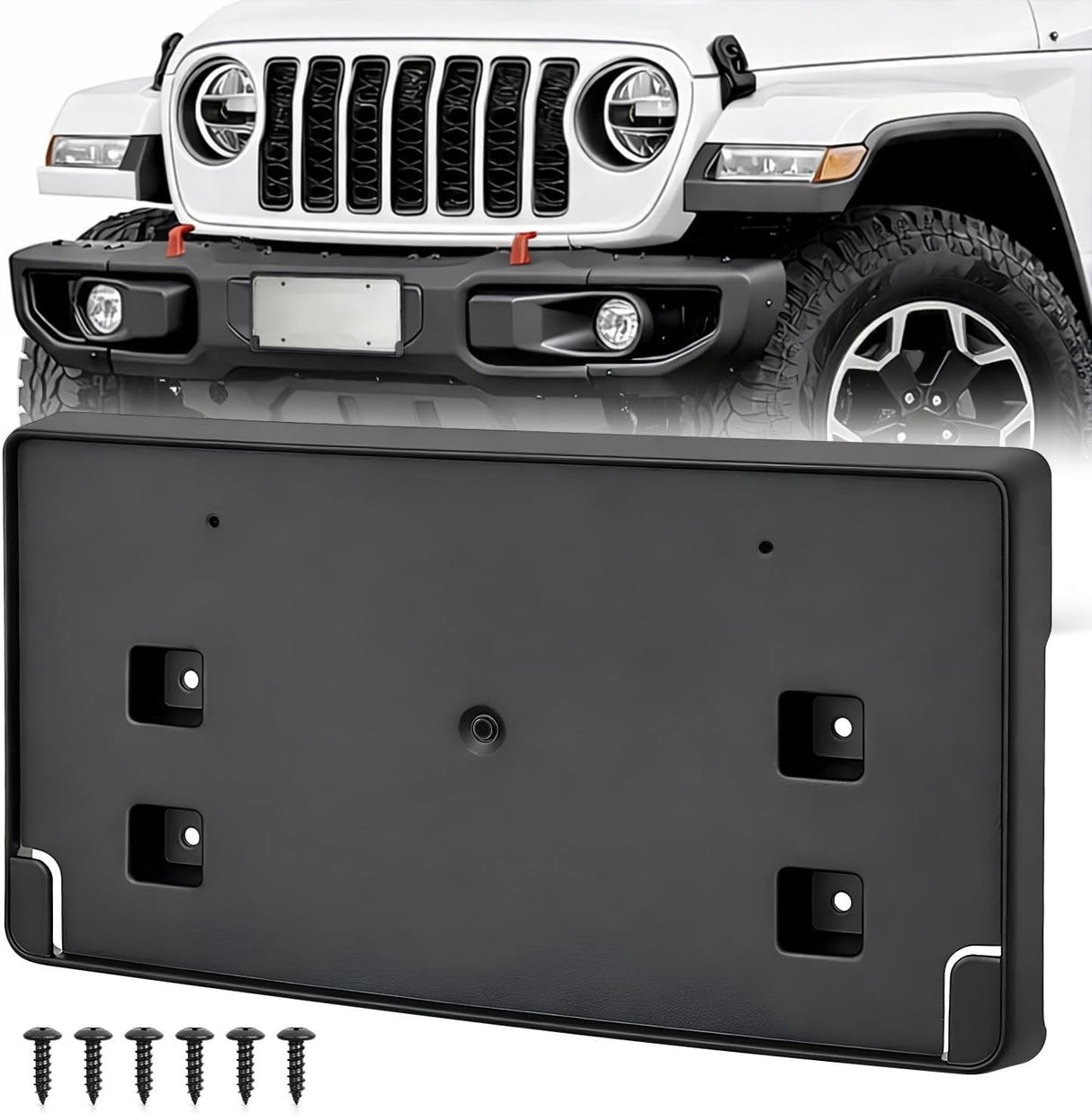 Front License Plate Bracket for JL 2018-2026# 68295610AA CH1068150 | for 2018-2021 2022 2023 2024 2025 2026 Jeep Wrangler JL JLU & Gladiator JT Black only for Steel Bumper