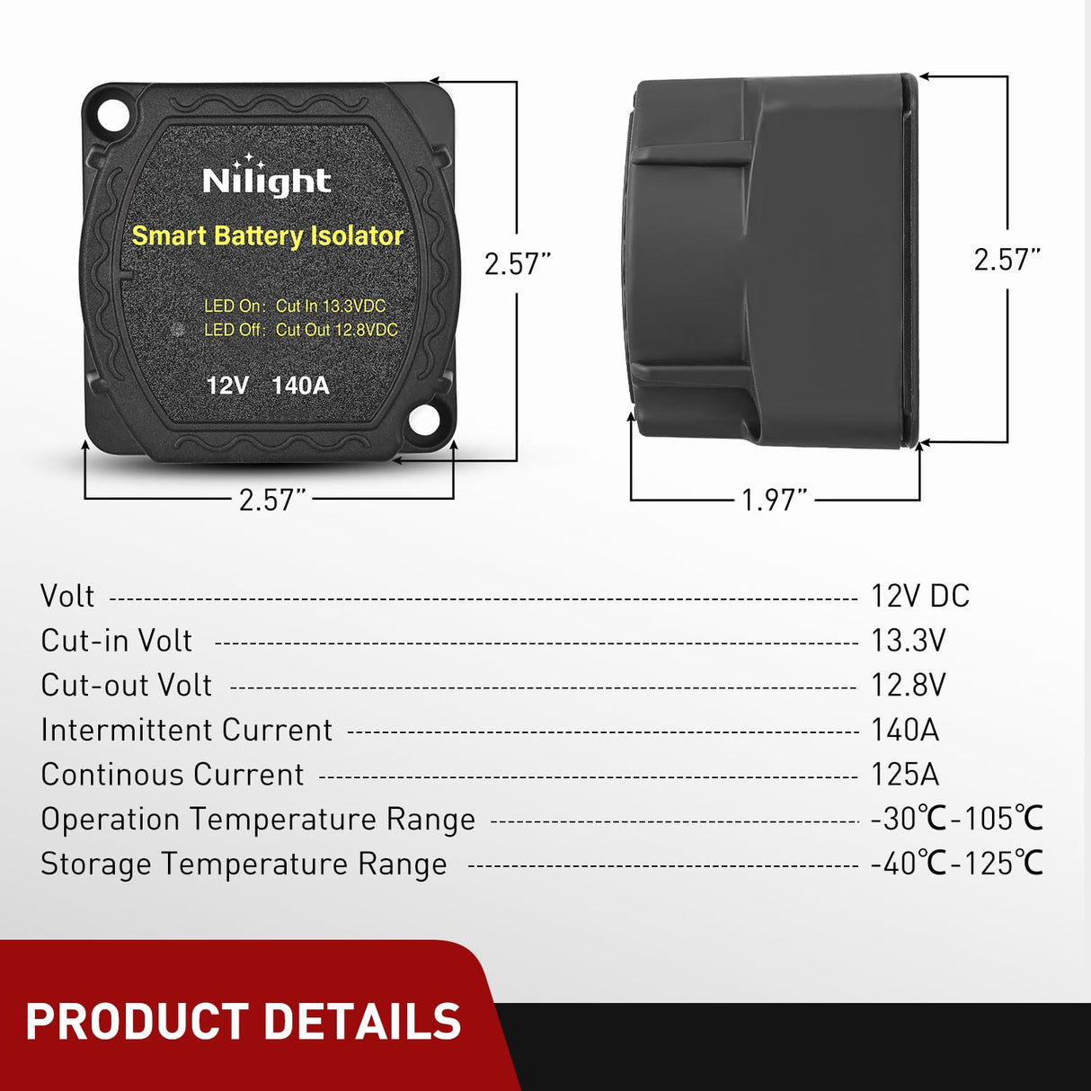 12V 140AMP Dual Battery Isolator Voltage Sensitive Relay Smart VSR Dual Battery Automatic Charger Relays Auto Disconnect Switch Waterproof for Truck Van RV ATV UTV Boat Can Am