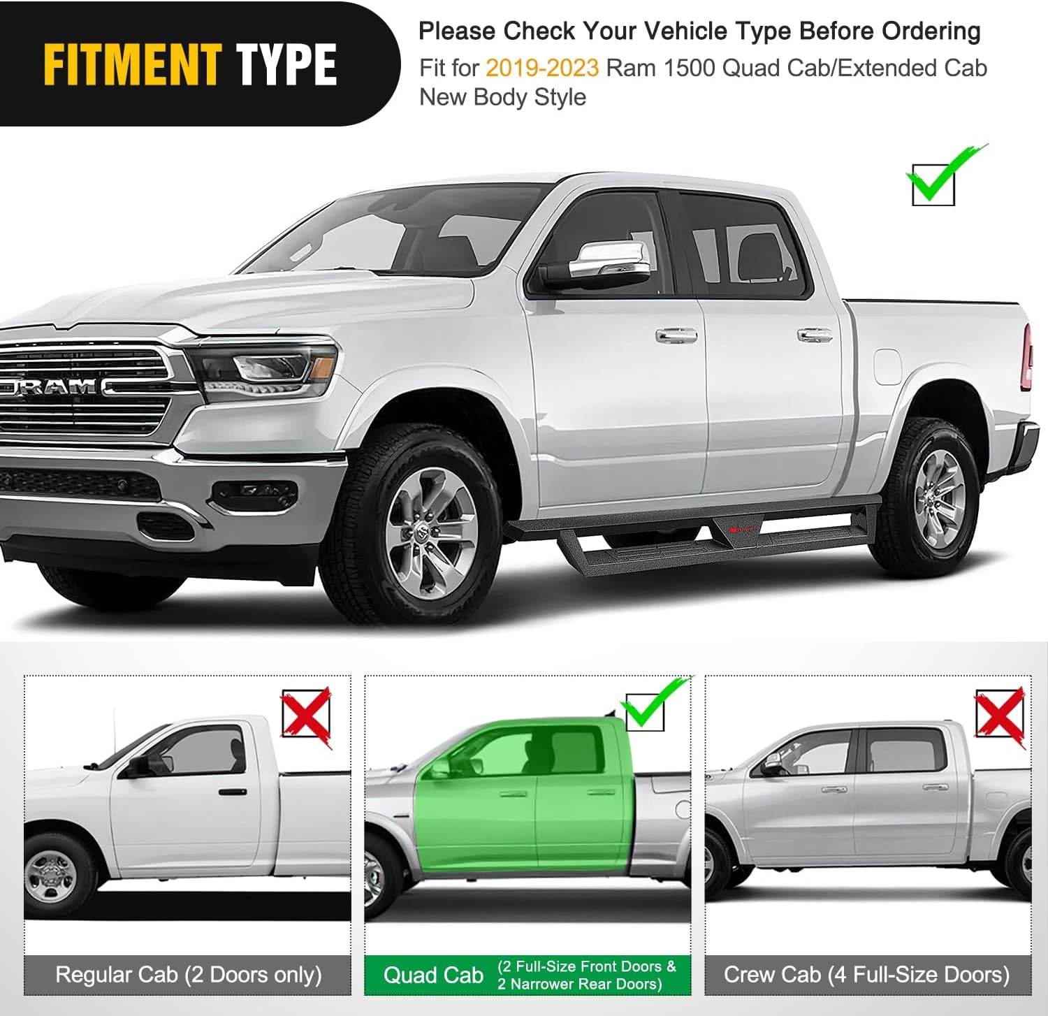 Running Board Running Boards for 2019-2023 Ram 1500 Quad Cab/Extended Cab