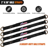 2 Inch x 38 Inch Axle Tie Down Straps with D-Rings & Protective Sleeves | 11,127 LBS Break Strength for Car Haulers Engine Hoists Trucks Trailers and UTVs 4 Pack Black