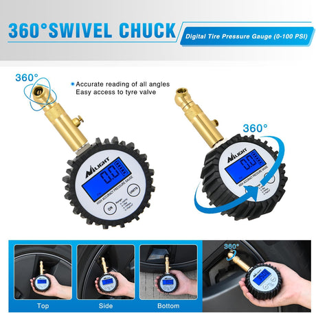 Digital Tire Pressure Gauge 100PSI Heavy Duty Stainless Steel Air Chucks ANSI 2A Certified Large Dial Wheel Service Checker for Truck Semi Truck ATV Motorhome Cars & RV Accessories