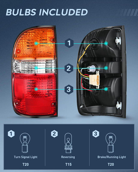 Taillight Assembly Compatible with 2001 2002 2003 2004 Toyota Tacoma Rear Tail Light Lamp Replacement OE Style Driver Side
