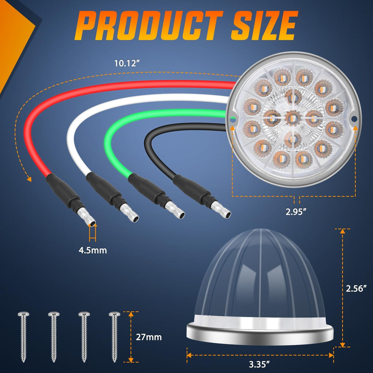 Dual Color Watermelon Light 2PCS 17 LED Amber Green Marker Lights | Stainless Bezel Side Marker Clearance Turn Signal 4 Pin IP68 Waterproof Fits Trailers Trucks Campers RVs ATVs UTVs Boats