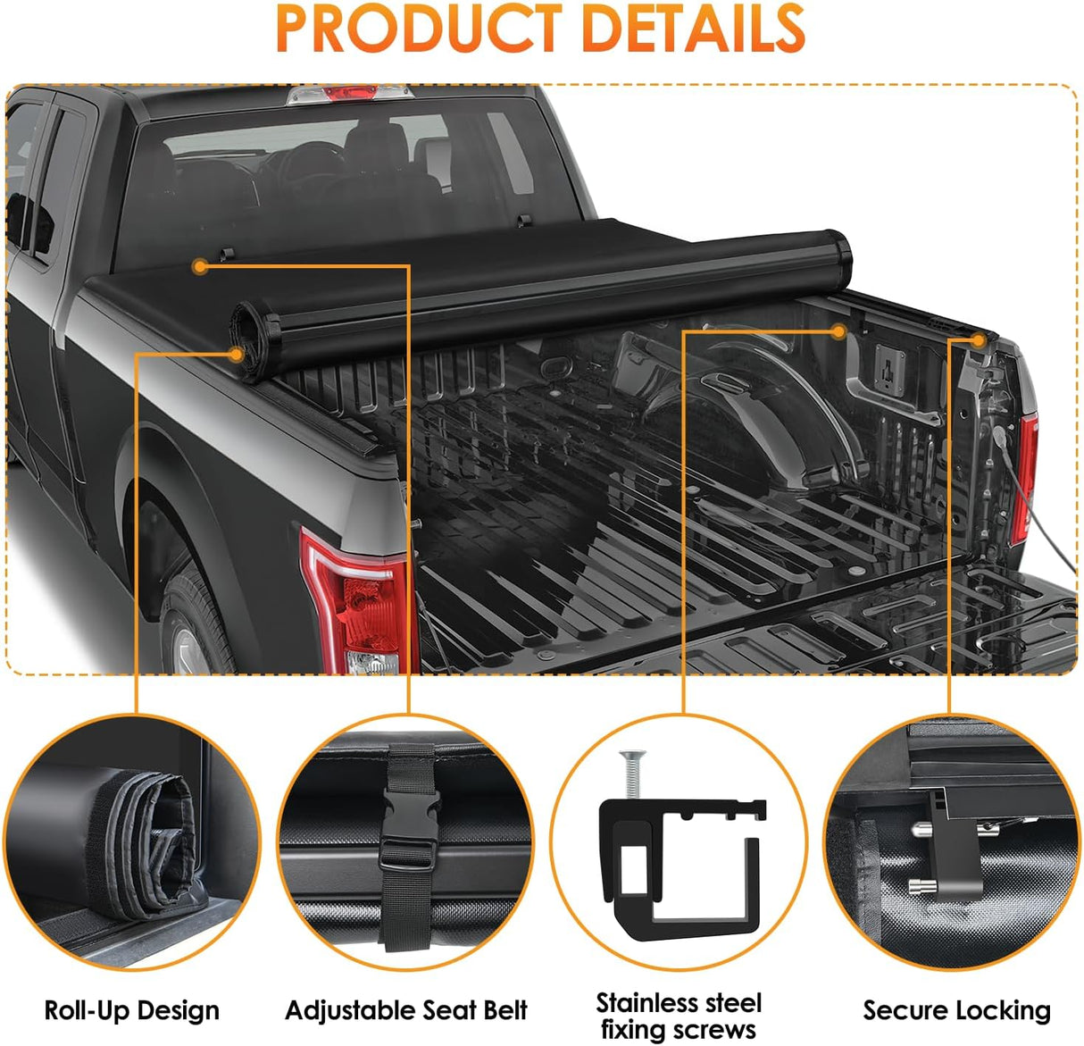 Soft Roll-Up Tonneau Cover Compatible with Honda Ridgeline 2017 2018 2019 2020 2021 2022 2023 2024 2025– 5ft Truck Bed Cover