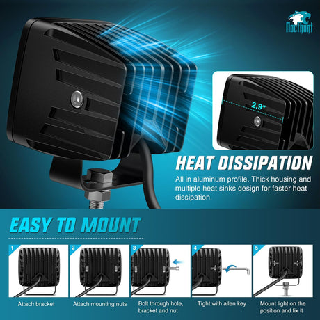 LED Pods 3 Inch 18W Cube Flood Offroad Work Light with RGB Halo Strip Multi Chasing Flash Strobe Mode APP & Remote Control IP67 Waterproof for Truck Pickup Golf Cart SUV ATV UTV 4x4 Van Camper