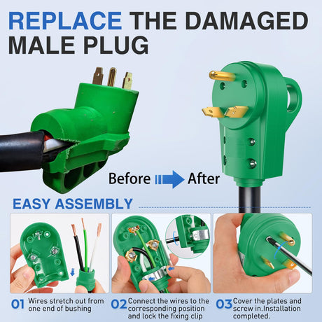30 Amp RV Male and Female Plug Set 125 Volt Heavy Duty TT-30P and TT-30R Receptable ETL Listed for Electrical Camper Caravan Motorhome Van Trailer