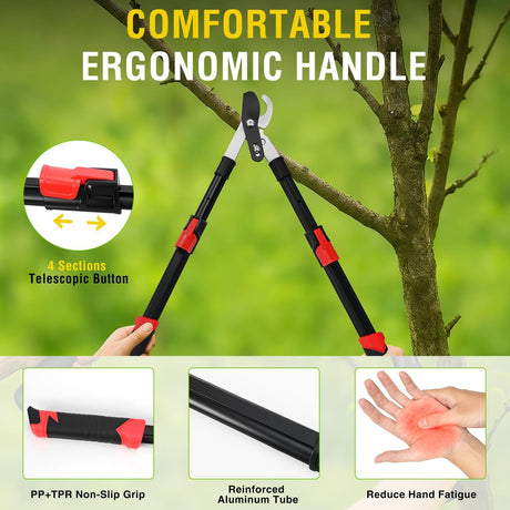 26-33 Inch Extendable Bypass Loppers for Tree Trimming Heavy Duty Powerful Gear Tree Trimmer w Non-slip Handle Sharp Steel Blade up to 1.8 Inch Cut Capacity Branch Cutter Chops Thick Branches Ease