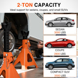 2 Ton Jack Stands, Double Locking Heavy Duty Steel 4,400 lbs Capacity, Adjustable 10.6 Inch-16.2 Inch Height for SUV Sedan Pickup Light Truck, 2 Pack
