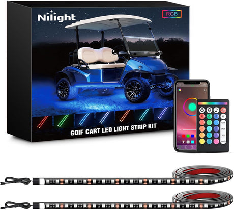 2PCS Golf Cart Underbody Lights Kit RGB Multi-Mode LED Neon Accent Lighting Lamp APP Remote Control Sound Active Music Sync IP67 Waterproof 12V-66V for EZGO Yamaha Club Car