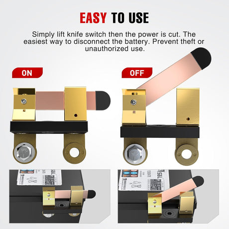Side Post Knife Blade Master Switch 12V 24V 250A Battery Negative Disconnect Shut Off Kill Power Isolator for Car Truck Marine RV Vehicle and Electrical Equipment