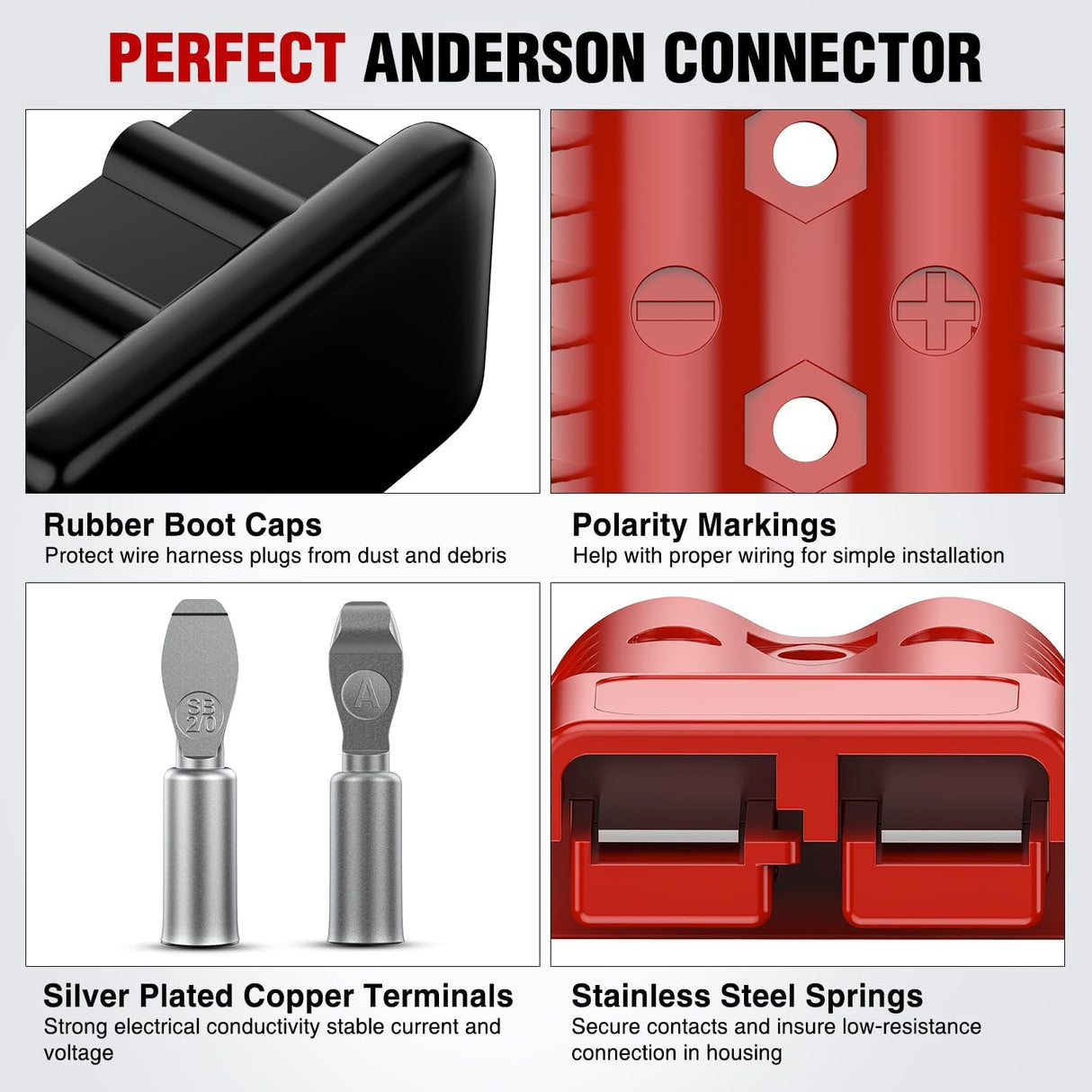Anderson Connector 350AMP 2/0AWG Anderson Plug 12V-36V Battery Quick Connect/Disconnect Wire Harness Plugs Connectors Kit for 2/0 Gauge Cables Car ATV Trailer Towing Winch Motor, 2 Pack Red