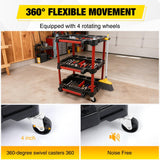 3-Tier Car Detailing Cart with Polisher Brackets - Rolling Utility Plastic Cart with Organizer & Hooks - Heavy Duty Mobile Tool Station