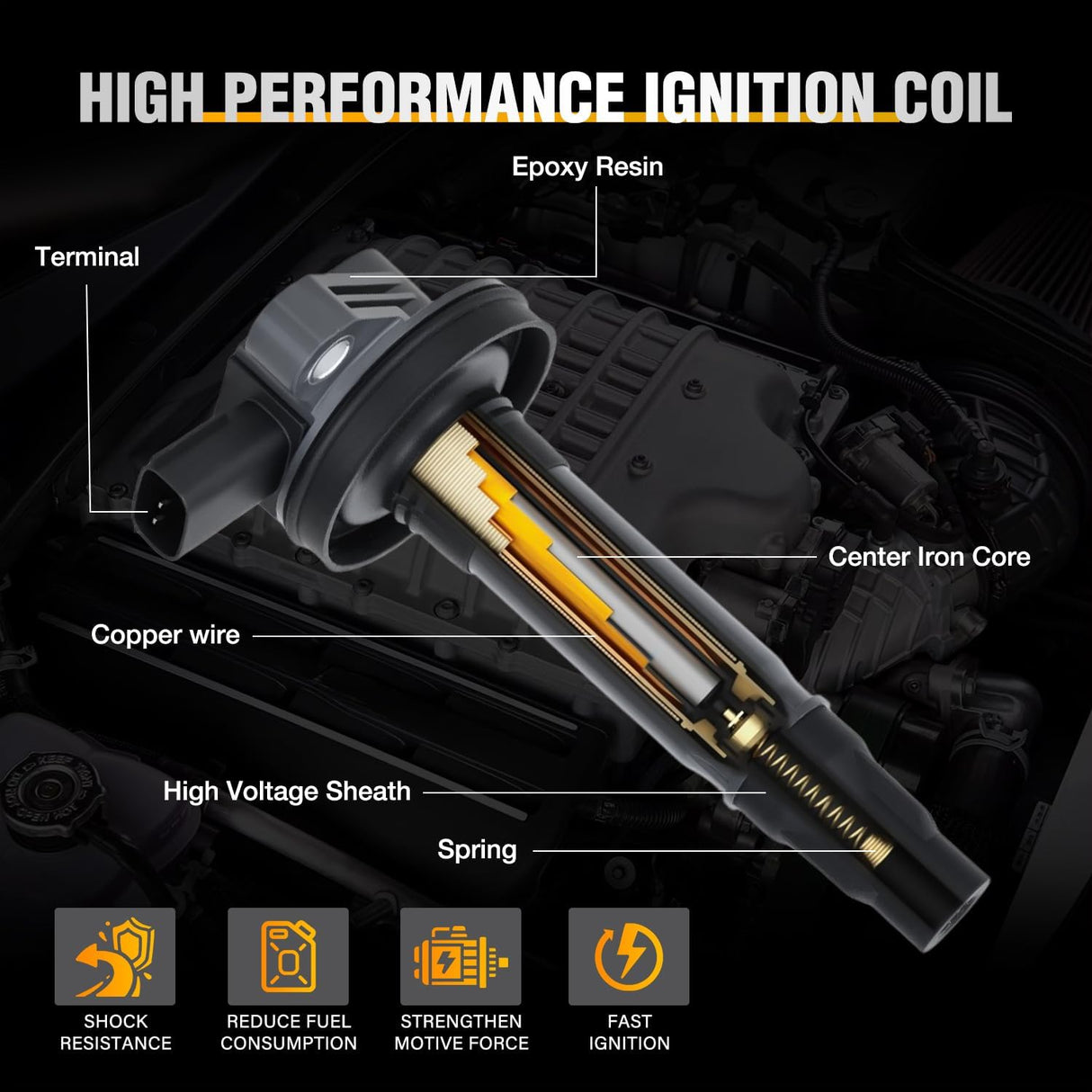 Ignition Coil Pack Fit for Ford Edge Explorer F150 Flex Taurus Lincoln MKS MKT MKZ Mazda 6 CX-9 Mercury Sable 3.5L 3.7L V6 2007 2008 2009 2010 2011-2016 OE# UF553 DG520 Ignition Coils Set of 6