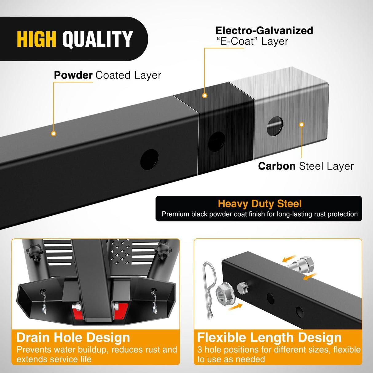 Triple Hitch Mount Flagpole Holder fits 2 Inch Receivers | Heavy Duty Metal Mount Kit Compatible with 0.87 to 1.38 Inch Diameter Flag Tube for Trucks SUV RV Pickup Camper Trailer Jeep