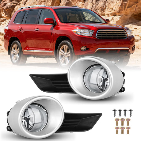 Fog Lights Assembly Compatible with 2008 2009 2010 2011 Toyota Highlander Left Driver and Right Passenger Side Clear Lens w/H11 12V 55W Bulbs