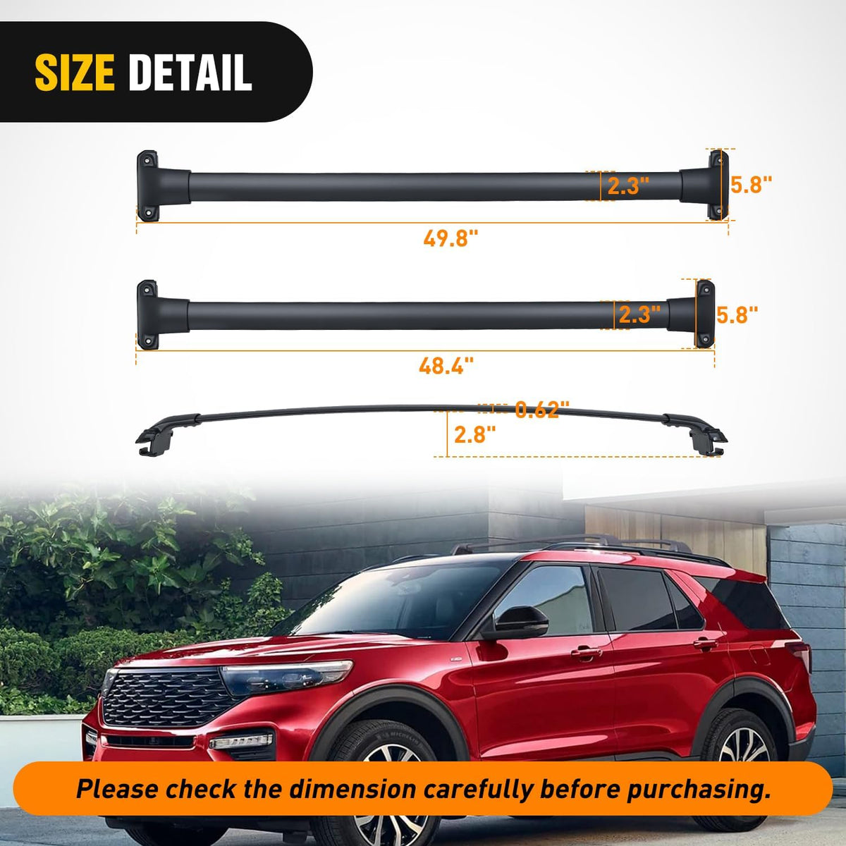 Roof Rack Cross Bars Compatible with Ford Explorer 2020 2021 2022 with Factory Side Rails, Adjustable Aluminum Less Wind Noise Car Crossbars for Cargo Carrier Luggage Box Kayak Tent Snowboard