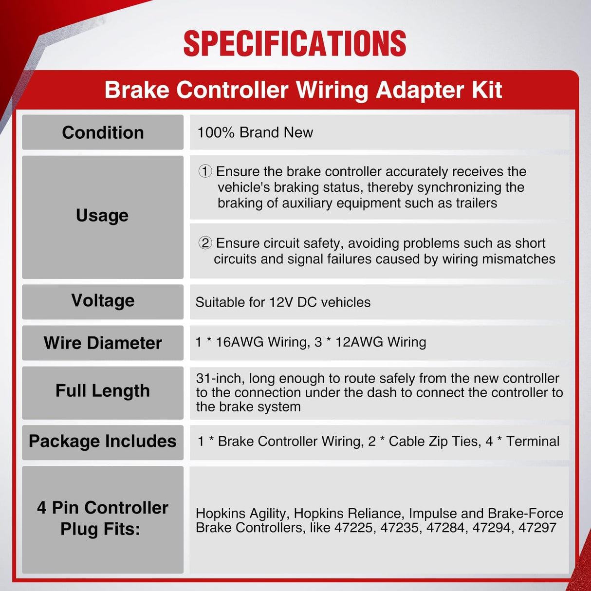 Brake Control Wiring Harness Adapter Universal Use Fits for Hopkins Control Connector 31-Inches Trailer Towing Hitch RV
