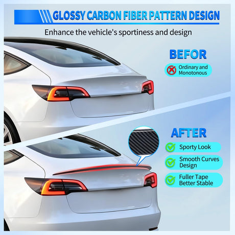 Spoiler Fit for Tesla Model 3 2017-2023 Spoilers for Cars Rear Spoiler Wing Sporty Appearance Rear Trunk Lip Exterior Accessories No-Drill Installation ABS Carbon Fiber Pattern, Glossy Black