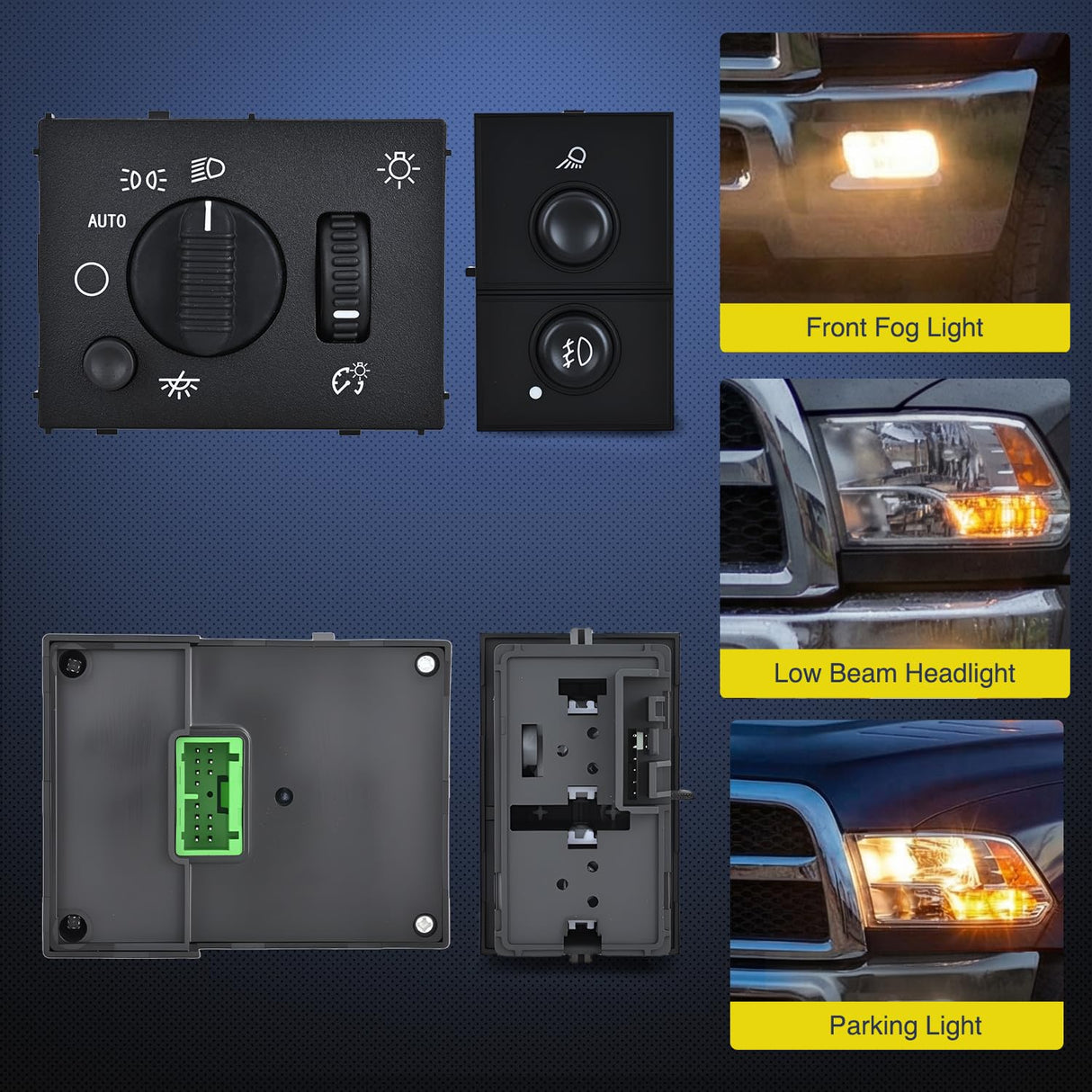 Headlight Dimmer Switch and Cargo Fog Light Switch Compatible with 2003 2004 2005 2006 2007 Chevy Avalanche Silverado Suburban Tahoe GMC Sierra Yukon Hummer H2 2003-2006 Cadillac Escalade