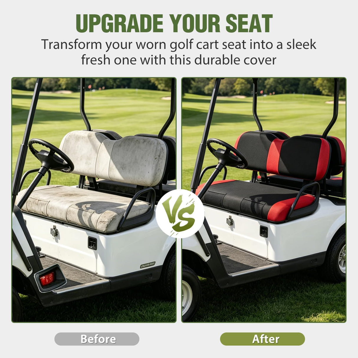 Golf Cart Front Seat Cover 1PC Red Black EZGO TXT RXV Club Car DS | Breathable Sandwich Mesh Sun Scratch Resistant Washable No Staple Fits 1994-2013 EZGO TXT RXV and 2000-2026 Club Car DS