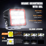 LED Pod Lights with Amber DRL 3 Inch 20 W Cube Driving Light 2200 LM Super Spot Light 16AWG Wiring Harness Kit Off Road LED Work Lights for Jeep Truck UTV 4x4 ATV Motorcycle
