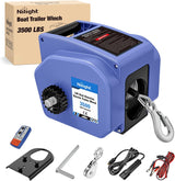 Boat Trailer Winch 3500 lbs Portable Electric Boat Winches 12 V DC Marine Winch with Steel Cable Remote Control & Hand Crank Power-in Freewheel Operat Waterproof Winch for Boat Trailer, Blue