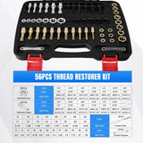 56PCS Thread Chaser Set SAE Metric Universal UNC UNF Sizes | Master Thread Repair Kit with Case 23 Taps 28 Dies 3 Files 2 Gauge Automotive Tool for Mechanics Auto Shop Home Garage Repair