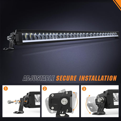 LED Light Bar with Amber DRL 40.3 Inch 165 W Single Row Anti-Glare Flood Spot Combo DRL Slim Offroad Light IP68 w/ 14 AWG DT Wiring Kit for Pickup Truck SUV ATV UTV Boat 4x4