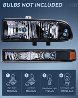 LED Headlight 1998 1999 2000 2001 2002 2003 2004 2005 Chevy Blazer S10 Headlight Assembly Black Case Amber Reflector