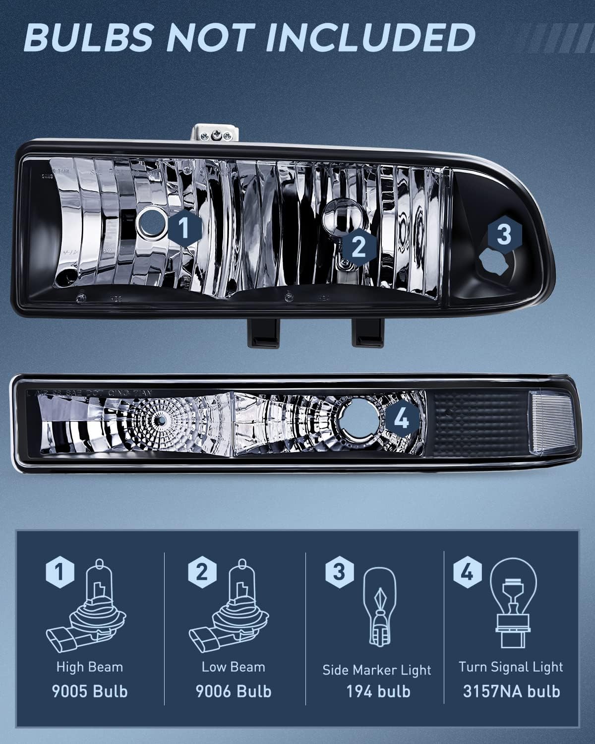 Headlight Assembly 1998 1999 2000 2001 2002 2003 2004 2005 Chevy Blazer S10 Pickup Headlight Assembly Black Case Clear Reflector