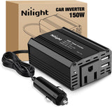 150W Power Inverter 12V DC to 110V AC Car Charger Converter with 3.1A Dual USB Ports and 1 AC Outlets for Phones Tablets Laptop Computer Game Console Kindle iPad DVD Players Black