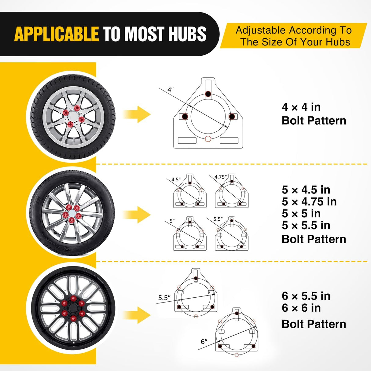 Spare Tire Carrier 3-Nuts Design Boat Trailer Carrier Bracket Utility Trailer Accessories Fits 4 & 5 & 6 Lugs Trailer Wheels on 4 Inch 4.5 Inch 4.75 Inch 5 Inch 5.5 Inchand 6 InchBolt Patterns 150 Lbs