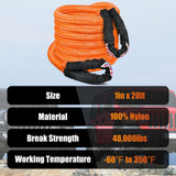 Kinetic Recovery Rope 48000 LBS 1in x 20ft Snatch Strap Heavy Duty Offroad Towing Starp Kit Vehicle Recovery kit for UTV ATV SUV Truck Car Jeep Tractor