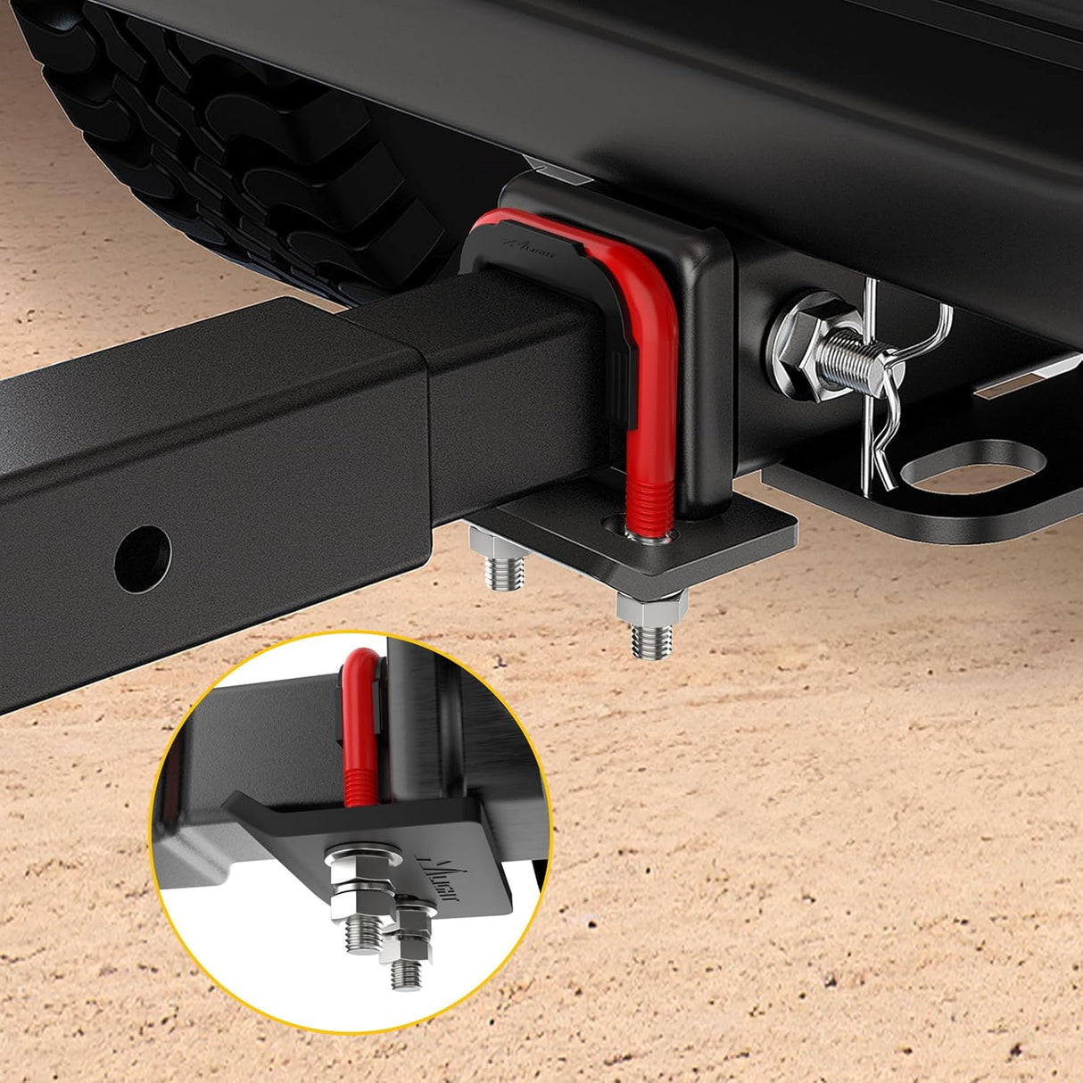 Trailer Hitch Tightener for 2 Inch Hitches Mount Anti Rattle Heavy Duty Steel with Rubber Cover Red U Bolt Matte Black Plate Electrophoresis Anti-Rust Triple Protective