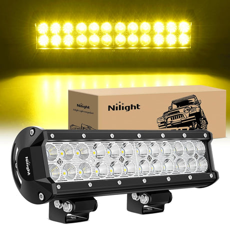 LED Light Bar 12 Inch 72W Spot Flood Combo Yellow Beam Off Road Lamp Fishing Hunting Emergency Deck Work Lighting for Trucks UTV Pick-up Van Boat Tractor