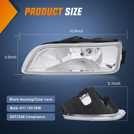 Fog Lights Assembly Compatible with 2003 2004 2005 2006 2007 Honda Accord 4Door Sedan 2004-2008 Acura TL w/H11 12V 55W Bulbs Clear Lens Driver and Passenger Side