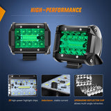 4 Inch LED Light Pods Green Triple Row 2PCS 60W Flood Spot Combo Off Road Driving Fog Fishing Hunting Emergency Safety Signal Deck Trailer Lighting for UTV Pick-up Van Boat Tractor