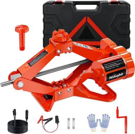 Electric Car Jack 3 Ton 6600LBS Floor Jack Kit Automatic 12V Electric Scissor Lift Jack Portable Repair Tool with Remote Control Double Jack Pads for Car Tire Change Replacement, Orange Red