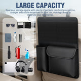 Car Seat Back Organizer 2PCS Black PU Leather Universal | Multi Pockets Foldable Waterproof Scratch Resistant Hanging Storage Bag for Cars Vans SUVs MPVs Pickup Trucks