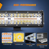 12Inch Off-Road LED Light Bar, 300W 3 Lighting Modes (White/Amber/White&Amber) Driving Fog Light Spot Flood Lights with 16AWG Wiring Harness for Truck Car ATV SUV Jeep Boat