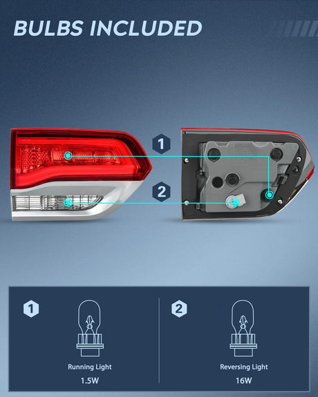 Taillight Assembly Compatible with 2014 2015 2016 2017 2018 2019 2020 Jeep Grand Cherokee Laredo/Limited/Overland/Summit Tail Lights Inner Driver Side w/Bulbs