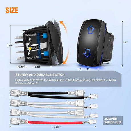 Arrows Motor Polarity Reverse Momentary Rocker Switch DPDT 20A 12V 24V 7PIN (ON) Off (ON) Toggle Wire Up Down Carling for Car Boat Truck Linear Actuator Trailer