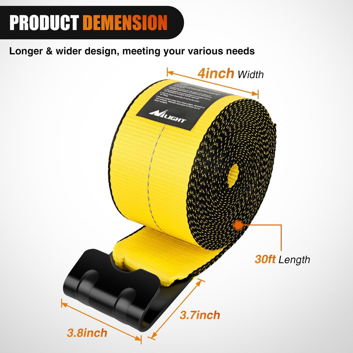 Truck Straps 4 Inch x 30' Heavy Duty Tie Down with Flat Hooks | 16800LBS Break Strength & 5400LBS WLL for Flatbed Trailer Cargo Control Recovery Tree Saver 2 Pack Yellow