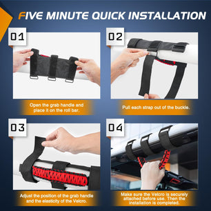 Grab Handles Black Red Universal 2”- 4” Roll Bar Mount 4PCS Nilight