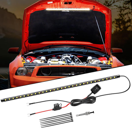 Under Hood Light Strip 30LED Waterproof Underhood Work Light with On/Off Switch Blade Fuse Engine Bay Repair Light White 12V for Car Truck SUV