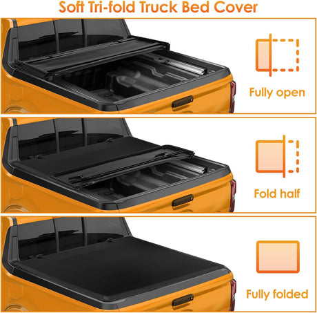 Soft Tri-fold Truck Bed Tonneau Cover Compatible with Ford F150 2004 2005 2006 2007 2008 2009 2010 2011 2012 2013 2014-6.5ft